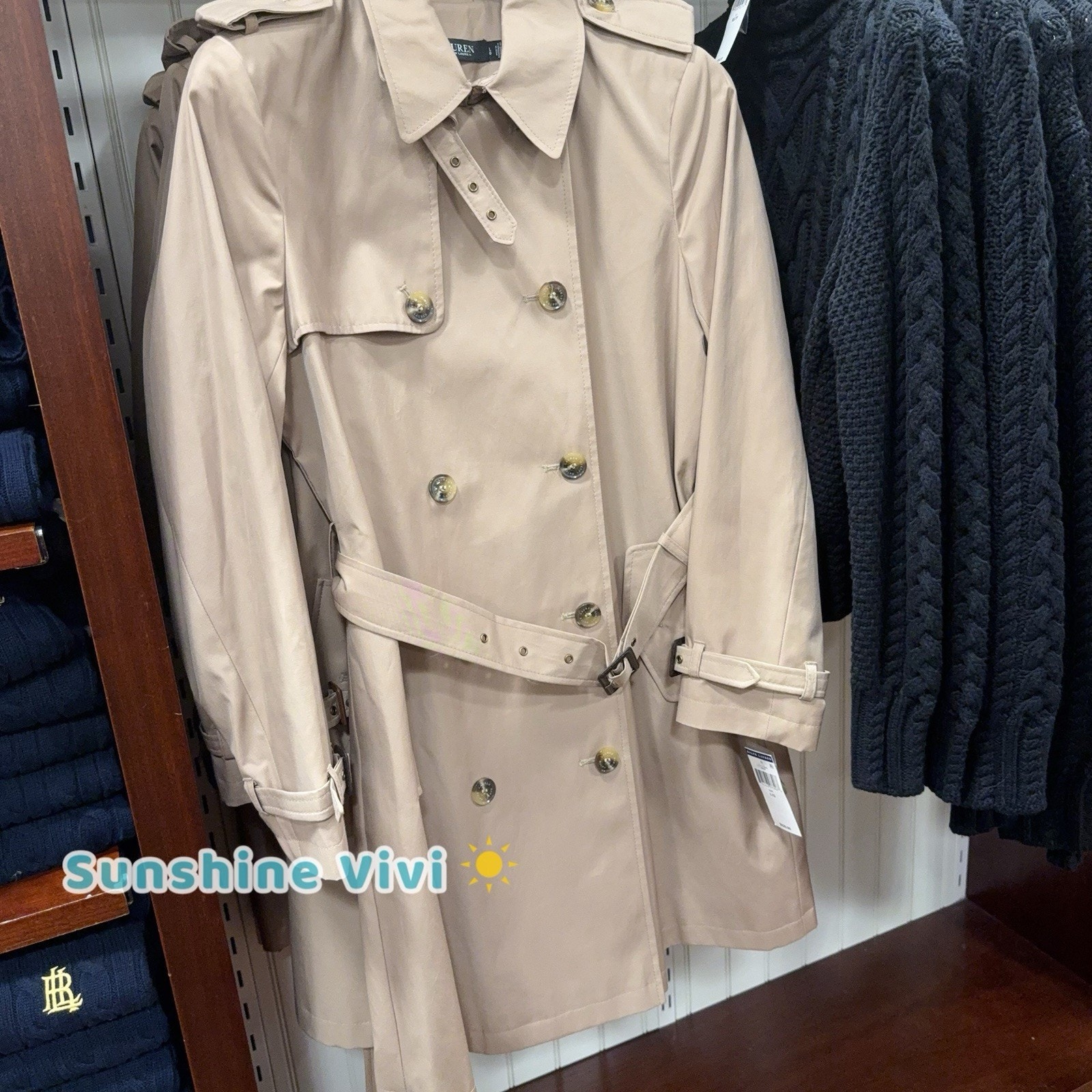 Nwt Ralph Lauren Woman Double-Breasted Trench Coat Beige Large